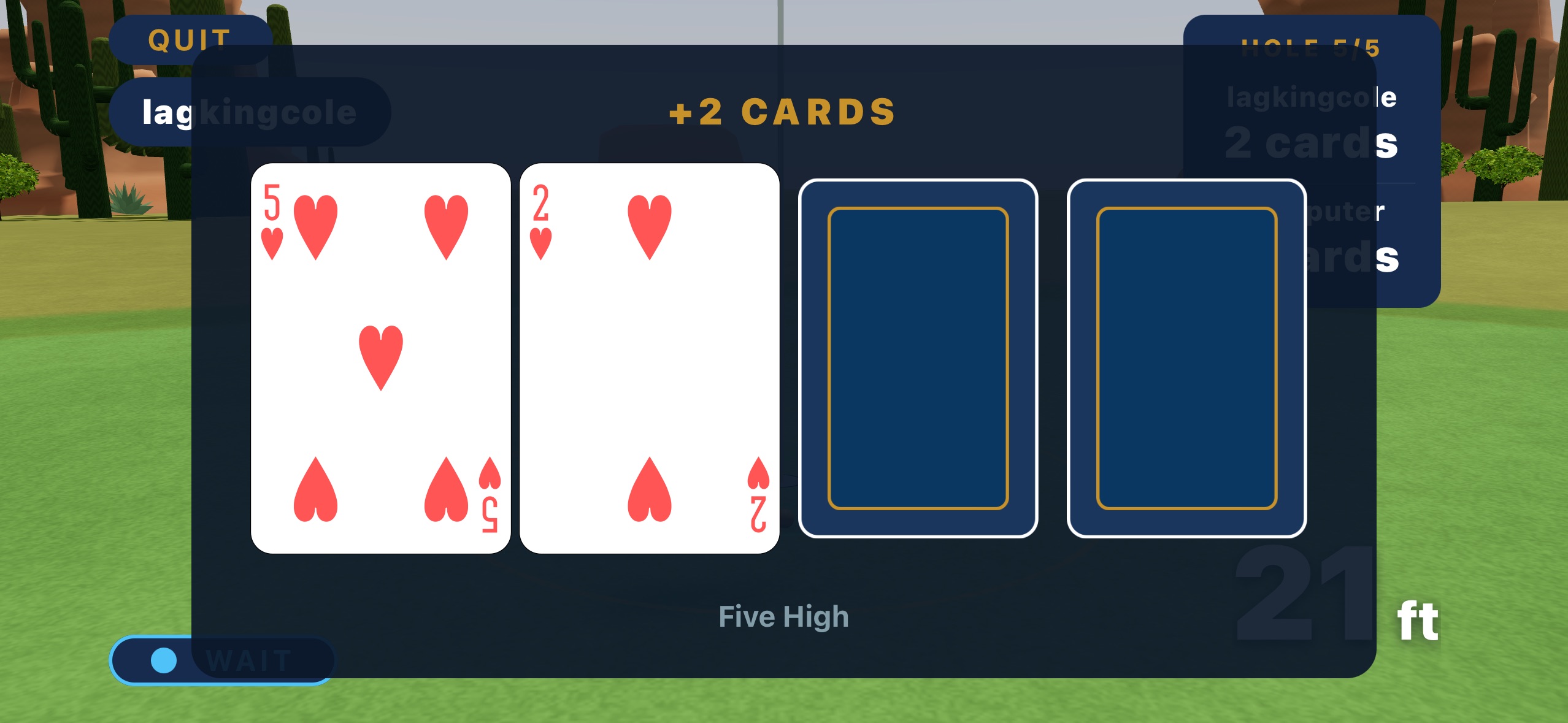 Poker revealing two cards earned by a putt