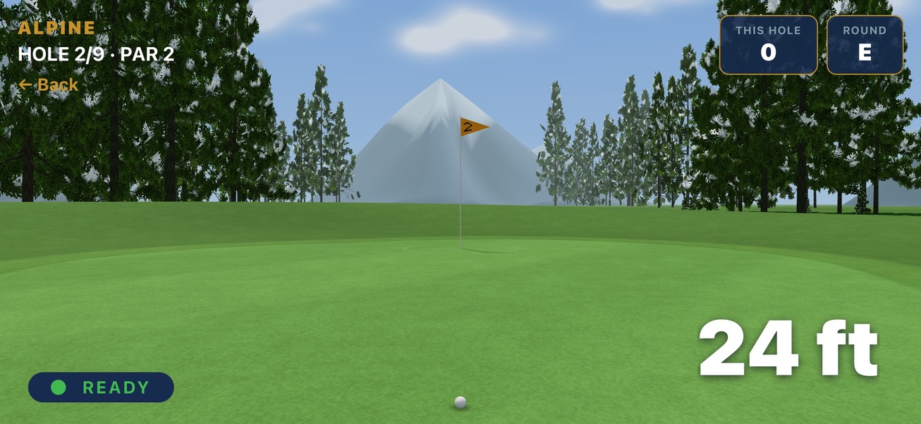 A 24-foot putt on the Alpine course in Simulated 9